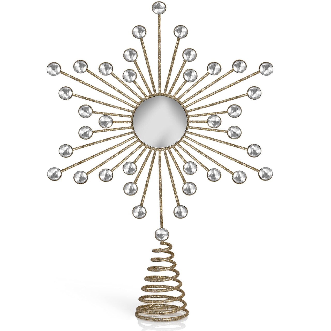 Ornativity Jewel Star Tree Topper - Gold Glitter Sparkling Metal Wire Star Topper with Sparkly Gem Finish Christmas Tree Top Ornament Decoration